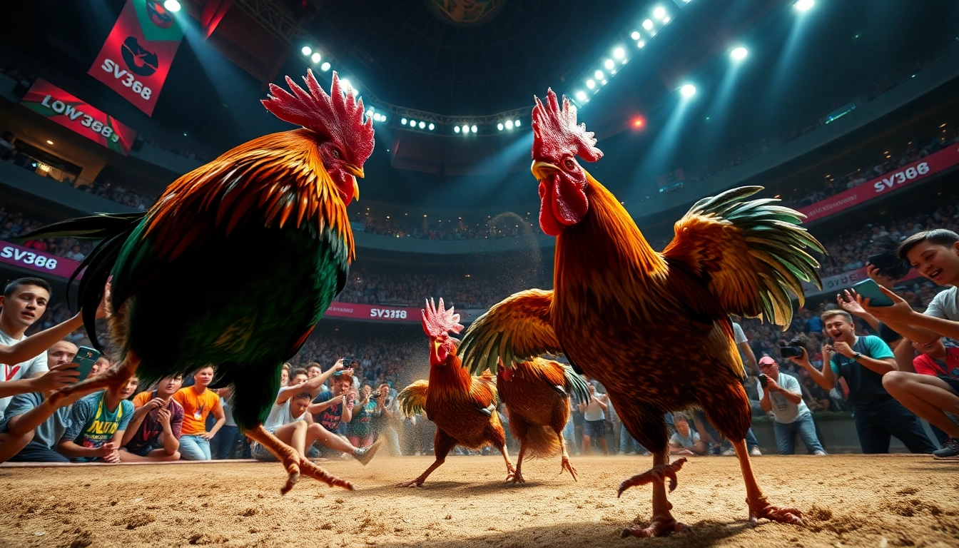 Live cockfighting event showcasing excitement and betting at sv368win.live