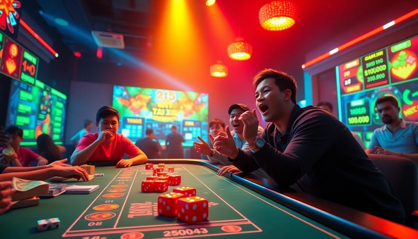 Tài Xỉu MD5 gaming scene with vibrant graphics showing excitement and transparency in online betting.