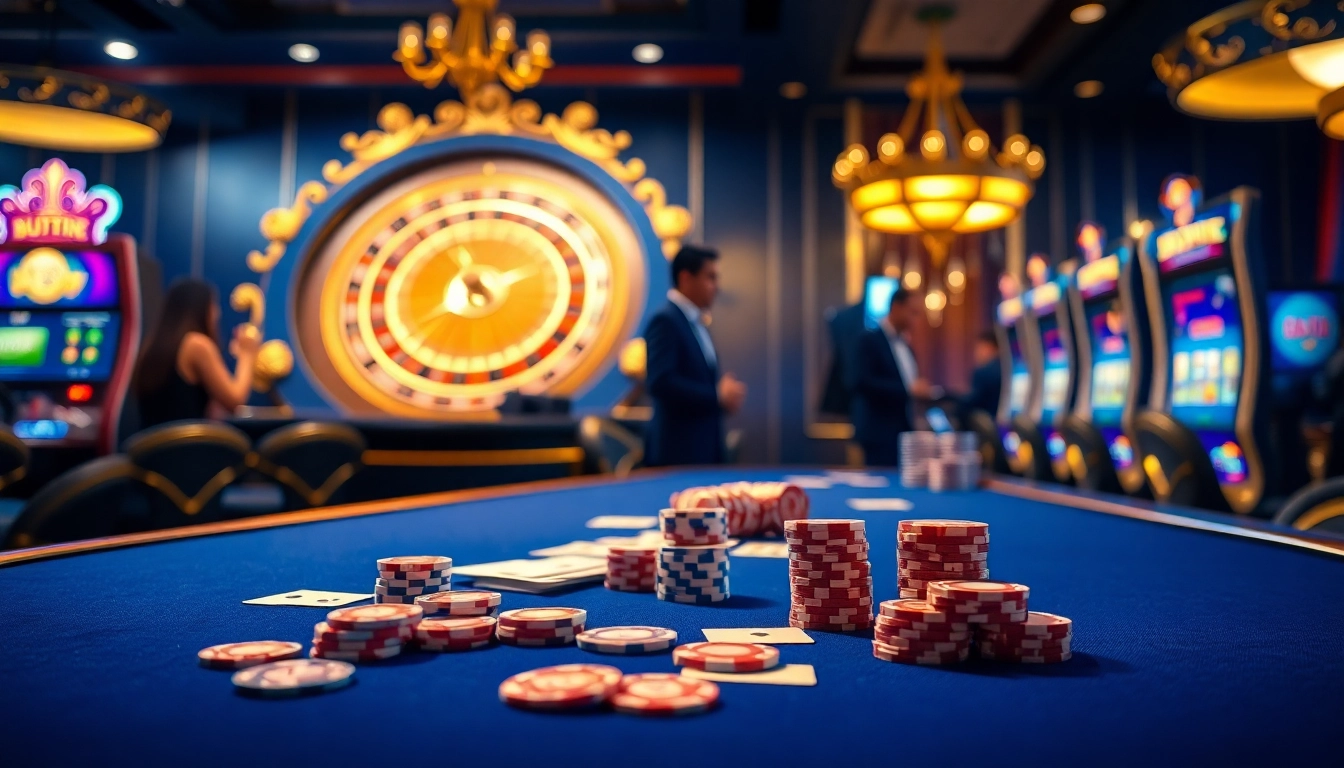 Players engaging in high-stakes gaming at xin88 casino tables with vibrant poker chips.
