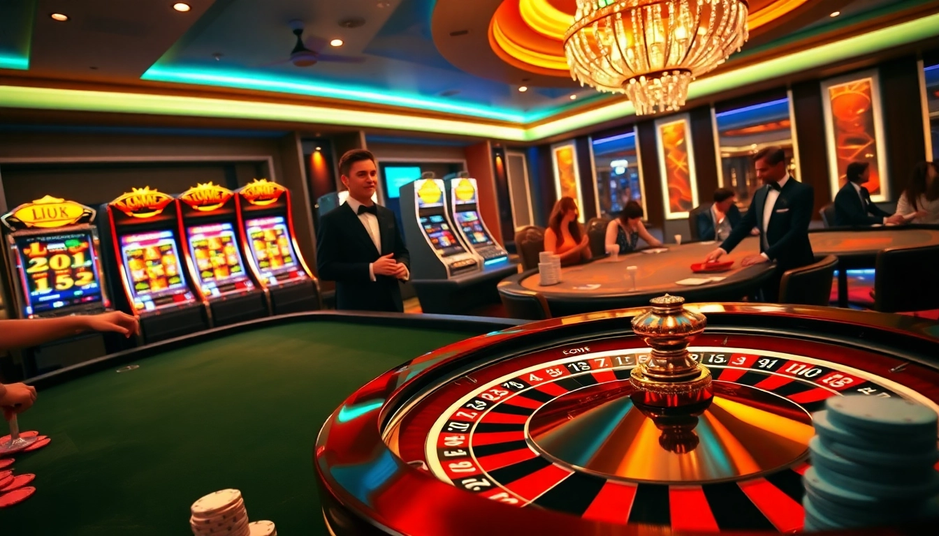 Engage in thrilling gaming action at LUCK8 COM with luxury casino tables and energetic players.