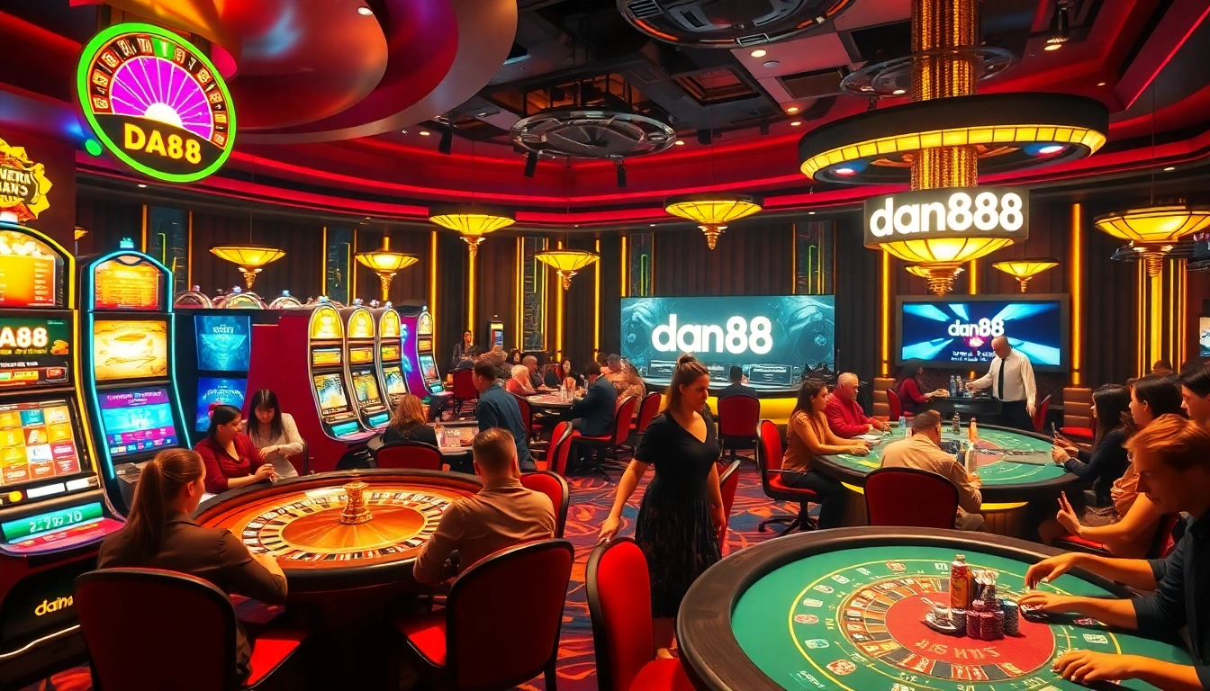 Players enjoying high-stakes gaming with da88 visual elements in a luxurious casino setting.