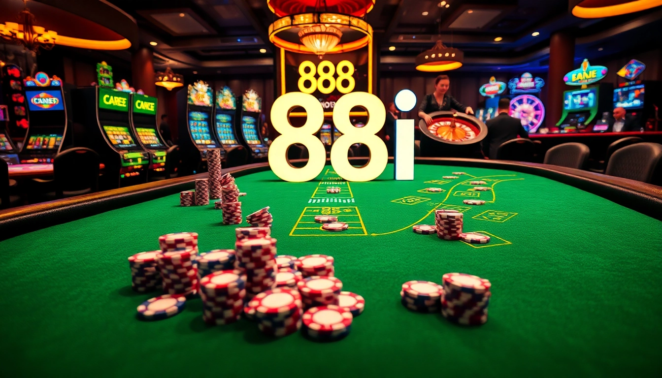 High-stakes gamblers enjoying the thrill of 88i at a luxurious casino blackjack table.