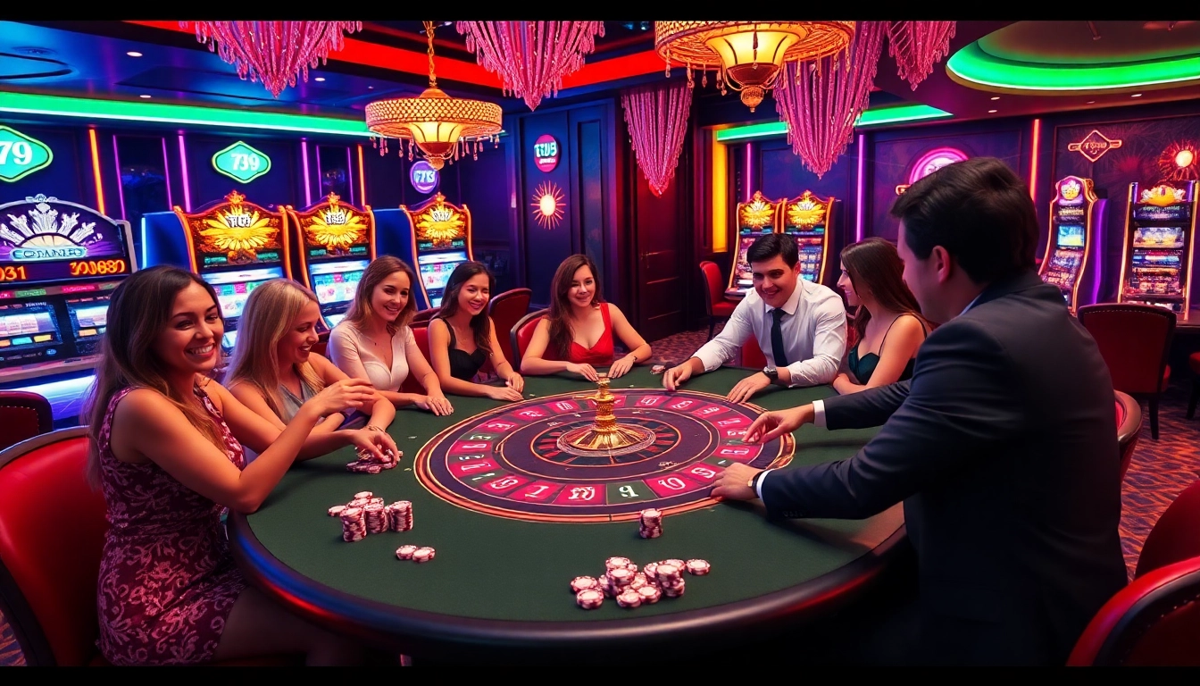 Vibrant casino experience at the 789 club with players enjoying poker and roulette games.