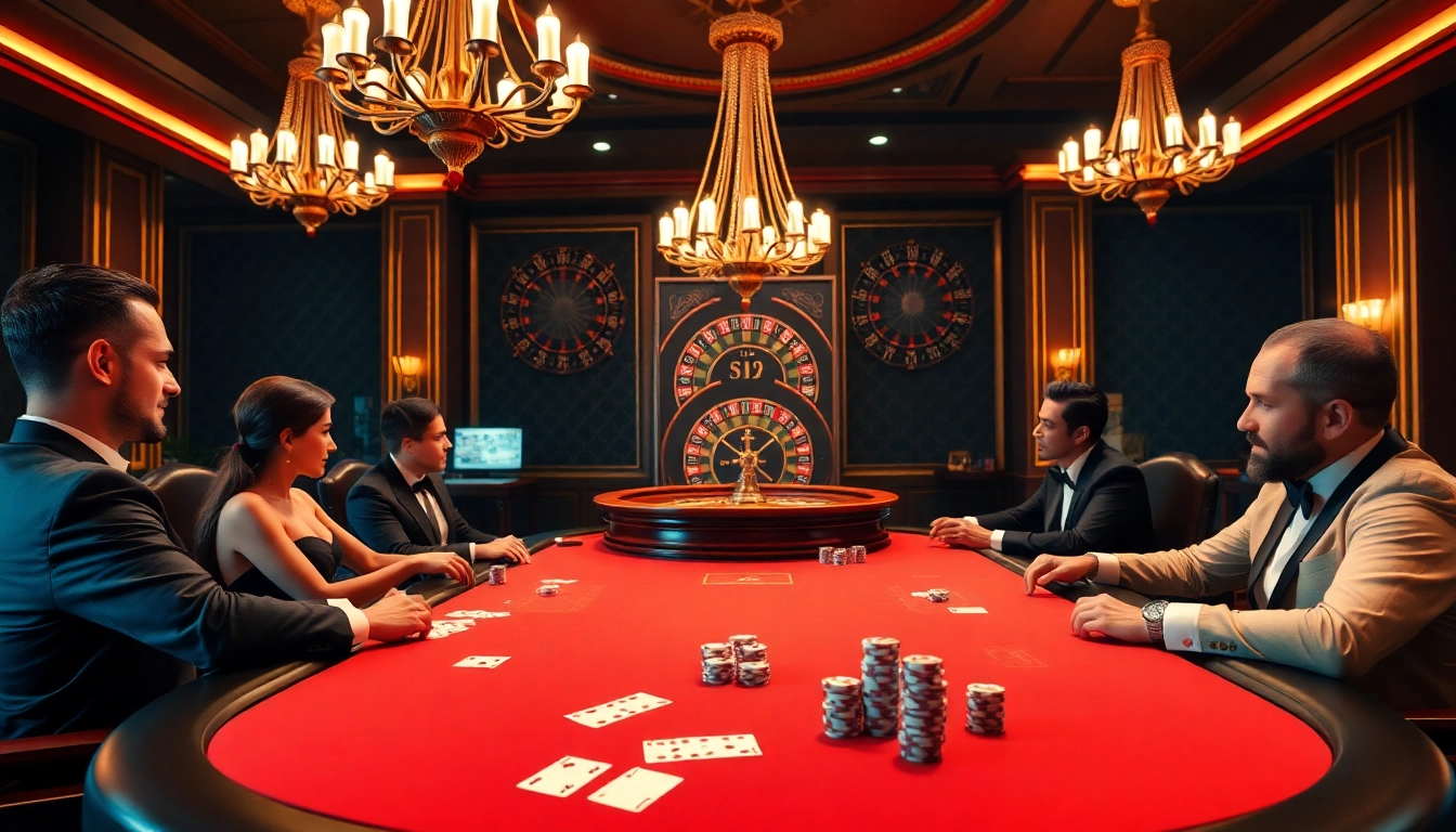 Topclub players enjoy a thrilling high-stakes poker game at an elegant casino table.