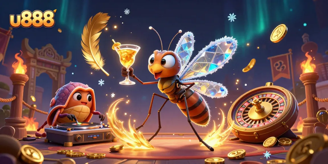 Experience the thrilling world of u888 with a lively casino scene featuring unique characters and vibrant game elements.