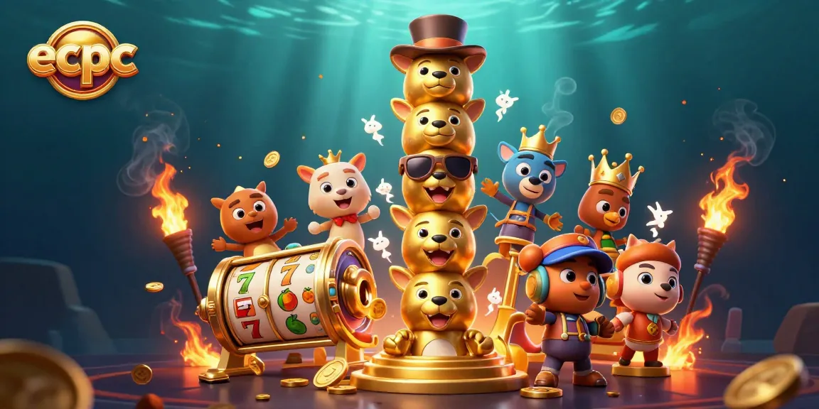 Experience the energy of ecpc in this vibrant 3D casino scene featuring a totem pole and slot reels.