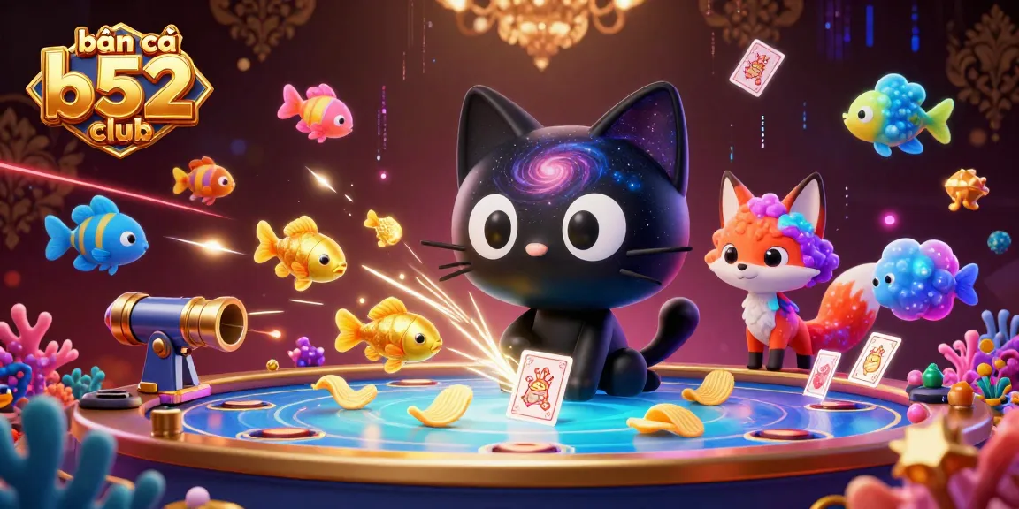 Bắn cá b52 club showcases a vibrant 3D fish shooting game scene with glowing underwater elements and dynamic characters.