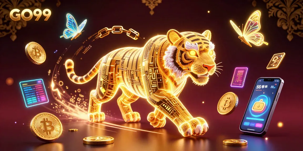 Engage in exciting gameplay with GO99, featuring vibrant digital elements and cryptocurrency themes.
